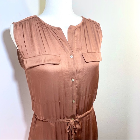 ZARA SATIN COPPER SLEEVELESS BUTTON DOWN DRESS - Picture 3 of 4